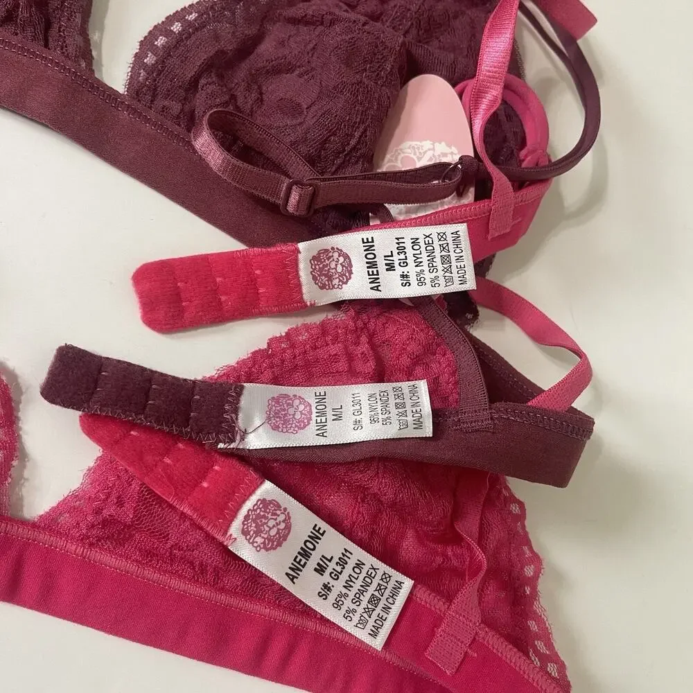 3-pack Women Lace Bralette Sexy‎ Bra Floral Lingerie Night Top Triangle M/L
